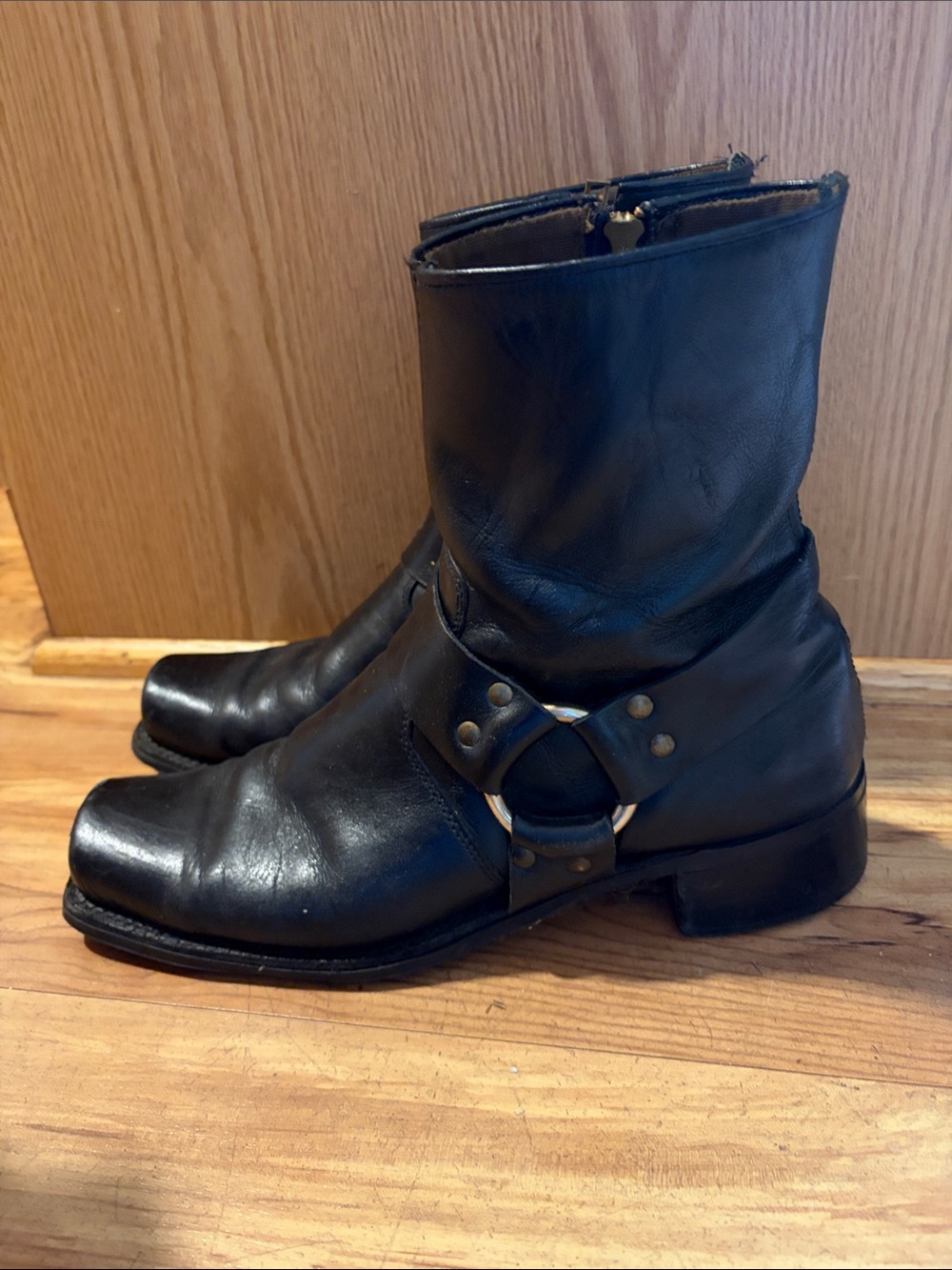 1970s RARE Vintage Frye Side Zip Black Leather Harness Moto Boots Men’s 9 D VGUC
